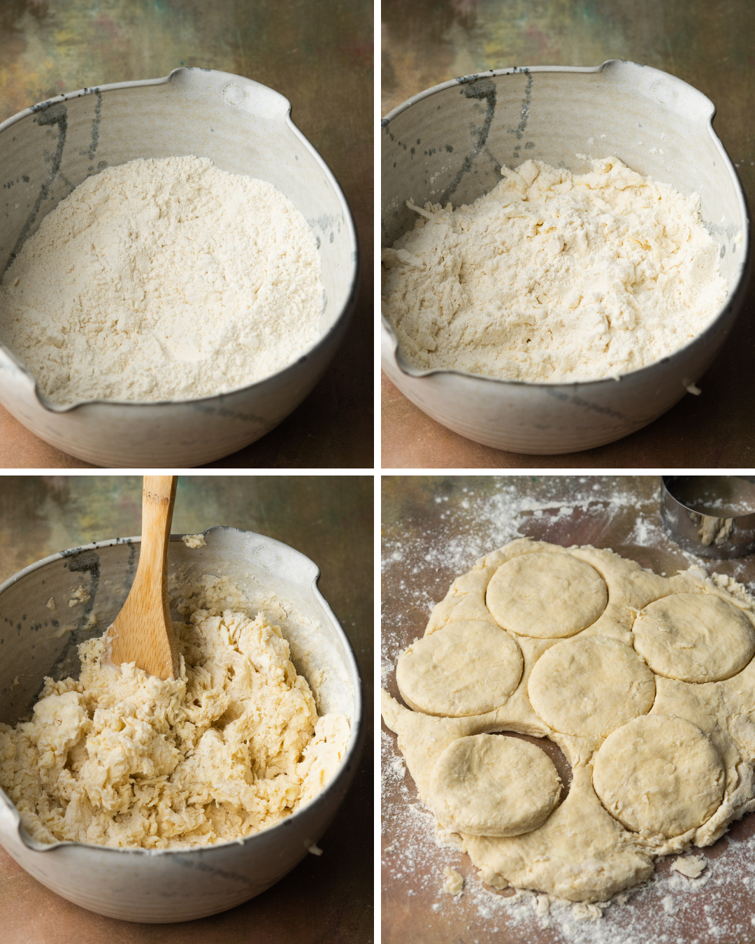 Step by step assembly of butter biscuit dough