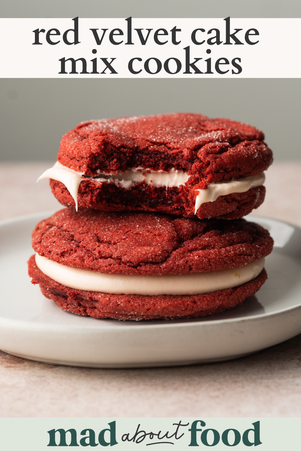 Image for pinning Red Velvet Cake Mix Cookies recipe on Pinterest