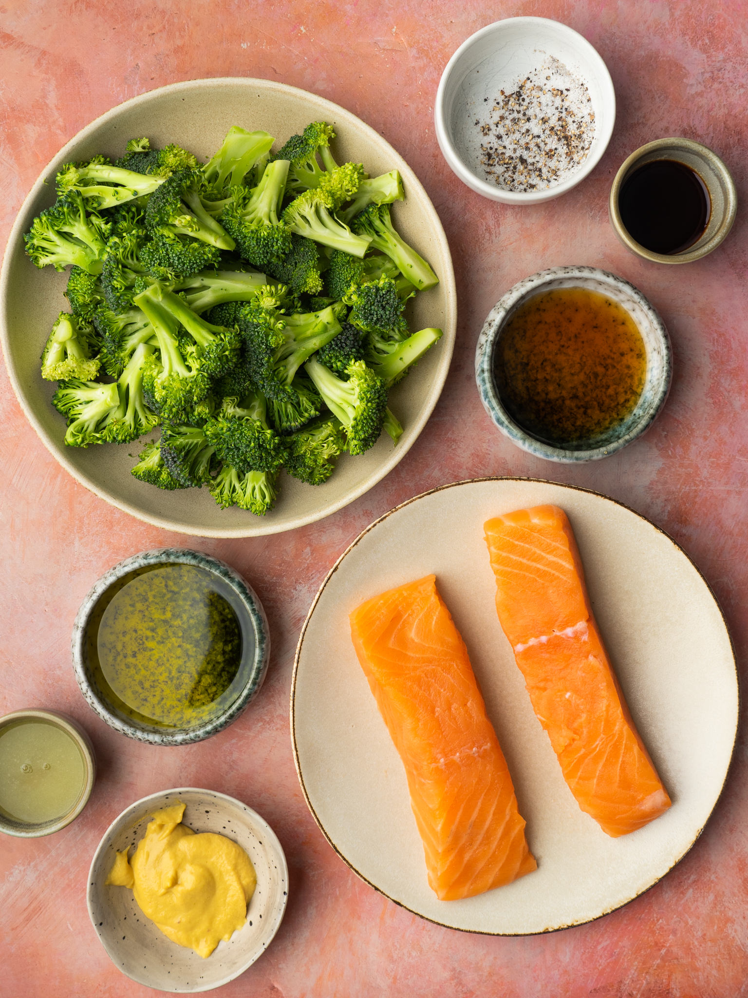 Above view of ingredients for salmon in air fryer recipe