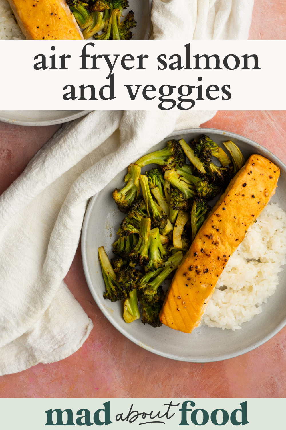 Image for pinning air fryer salmon and veggies recipe on Pinterest