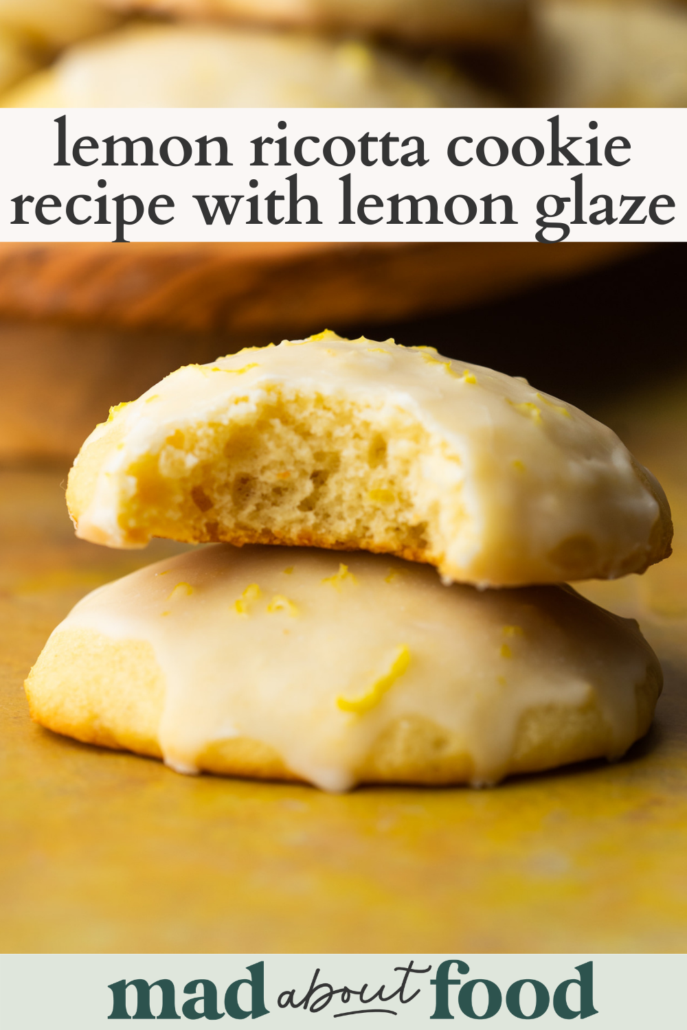 Image for pinning lemon ricotta cookie recipe with lemon glaze on pinterest