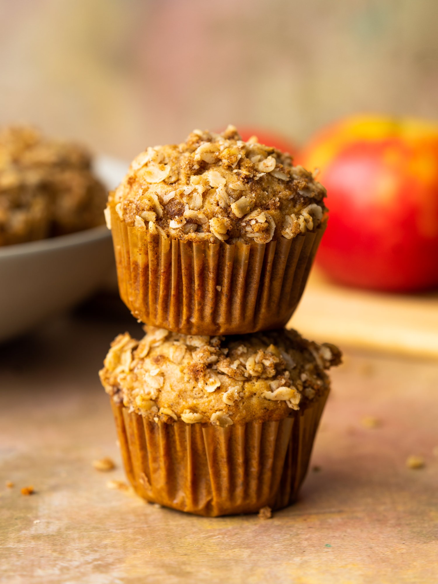 Stacked applesauce oatmeal muffins