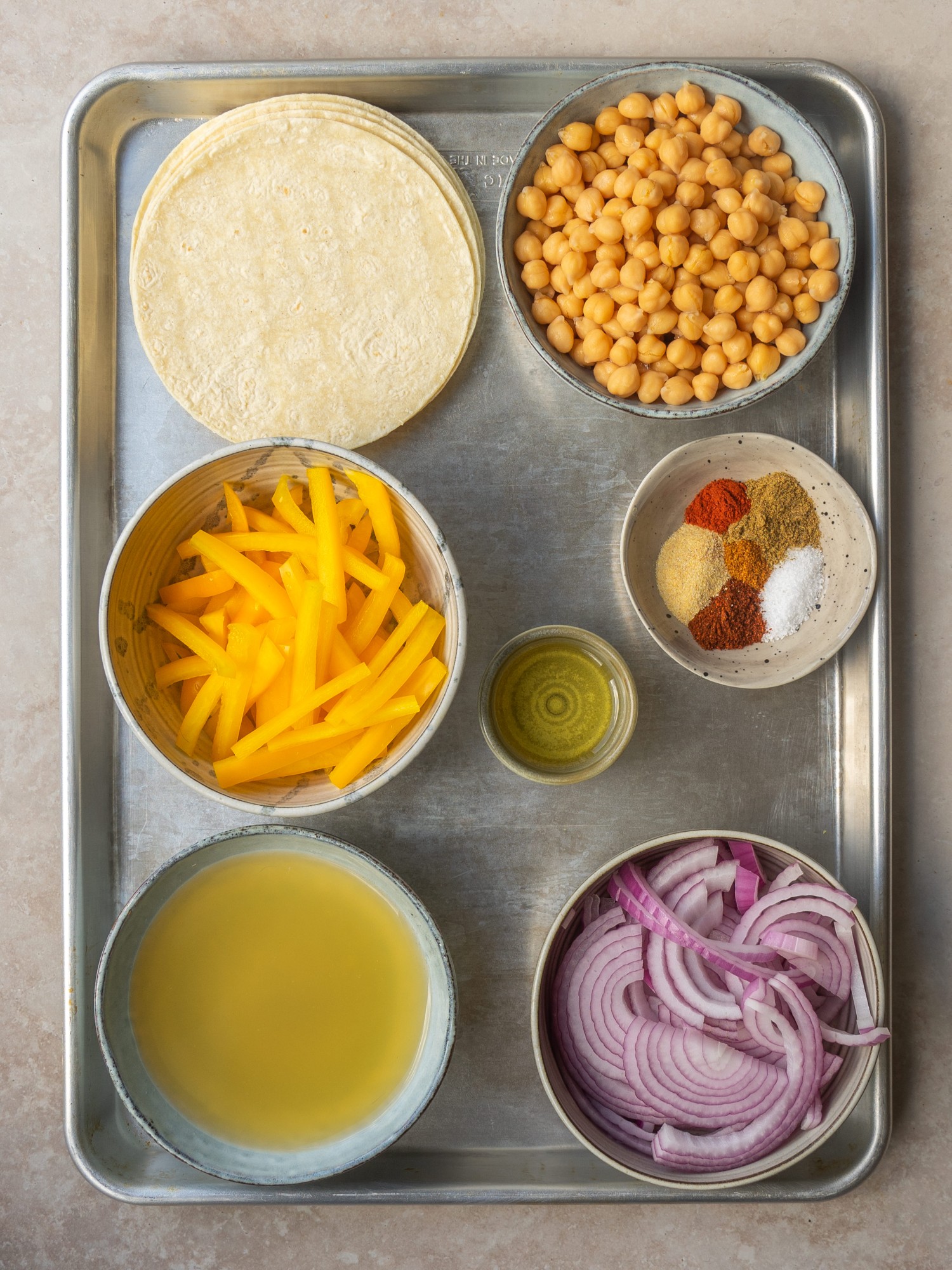 Above view of ingredients for chickpea tacos recipe