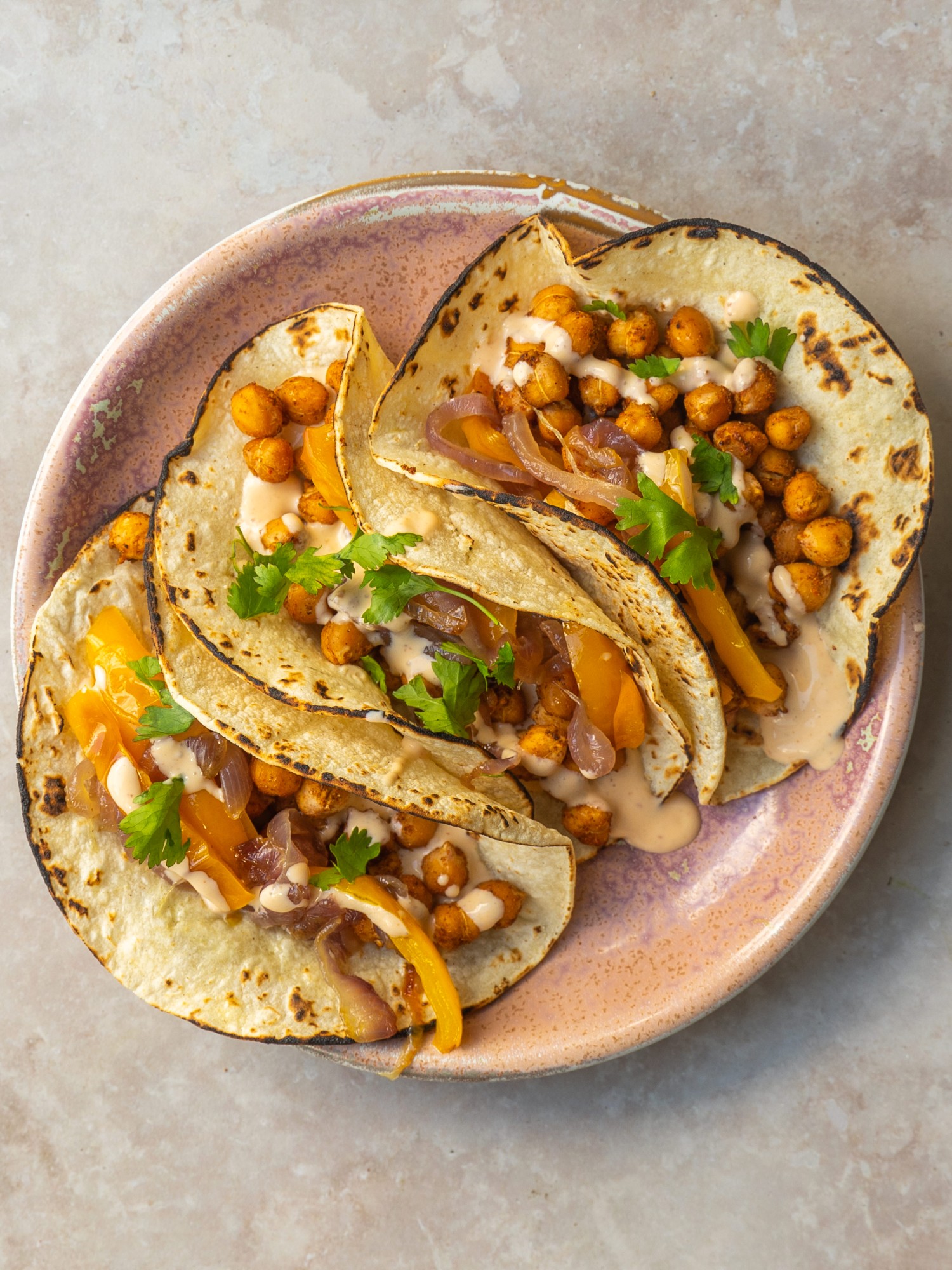 Above view of spicy chickpea taco recipe