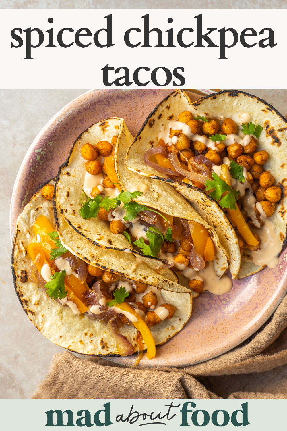 Image for pinning spiced chickpea tacos recipe on pinterest