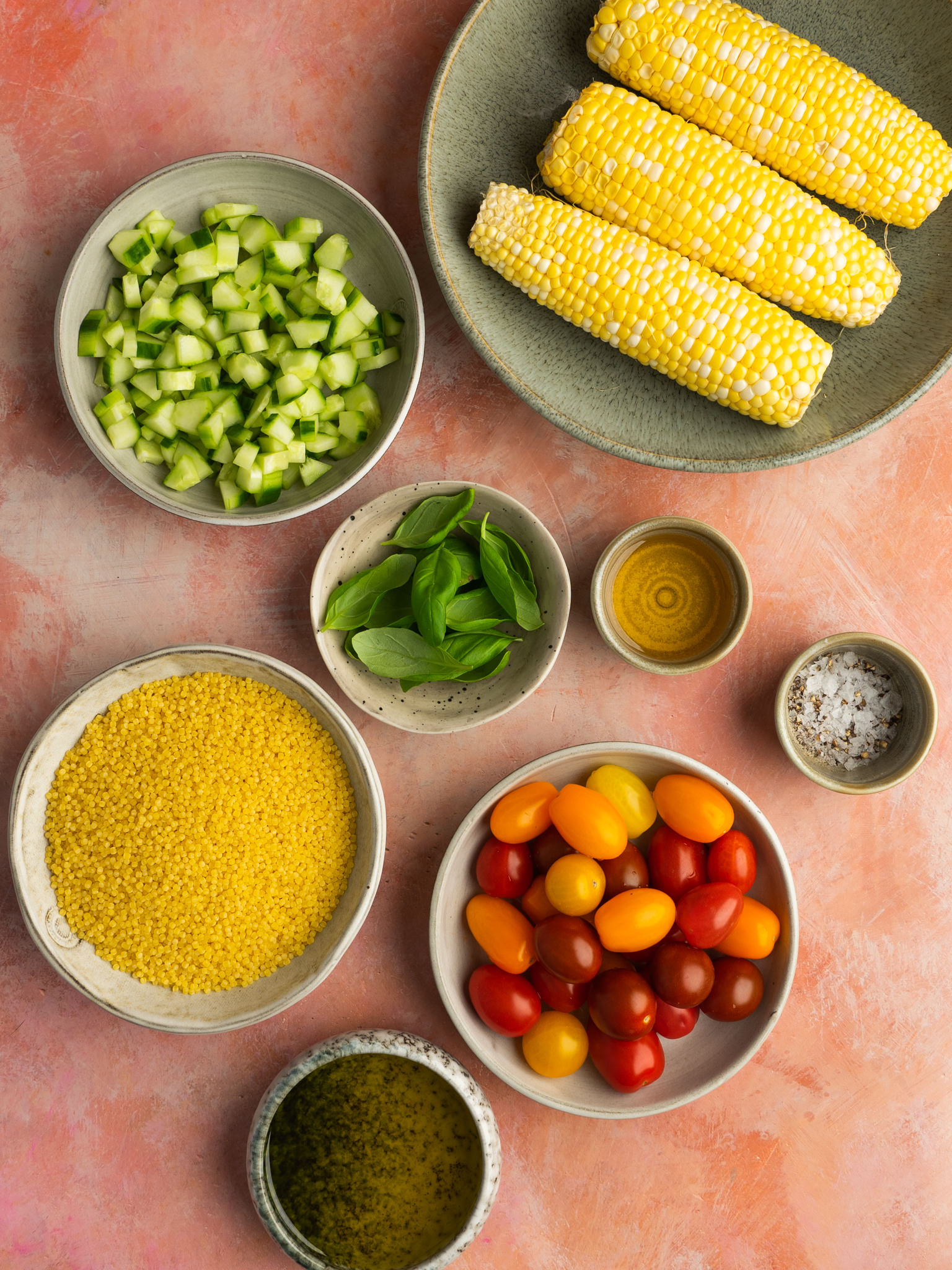 Above view of ingredients for fresh corn salad
