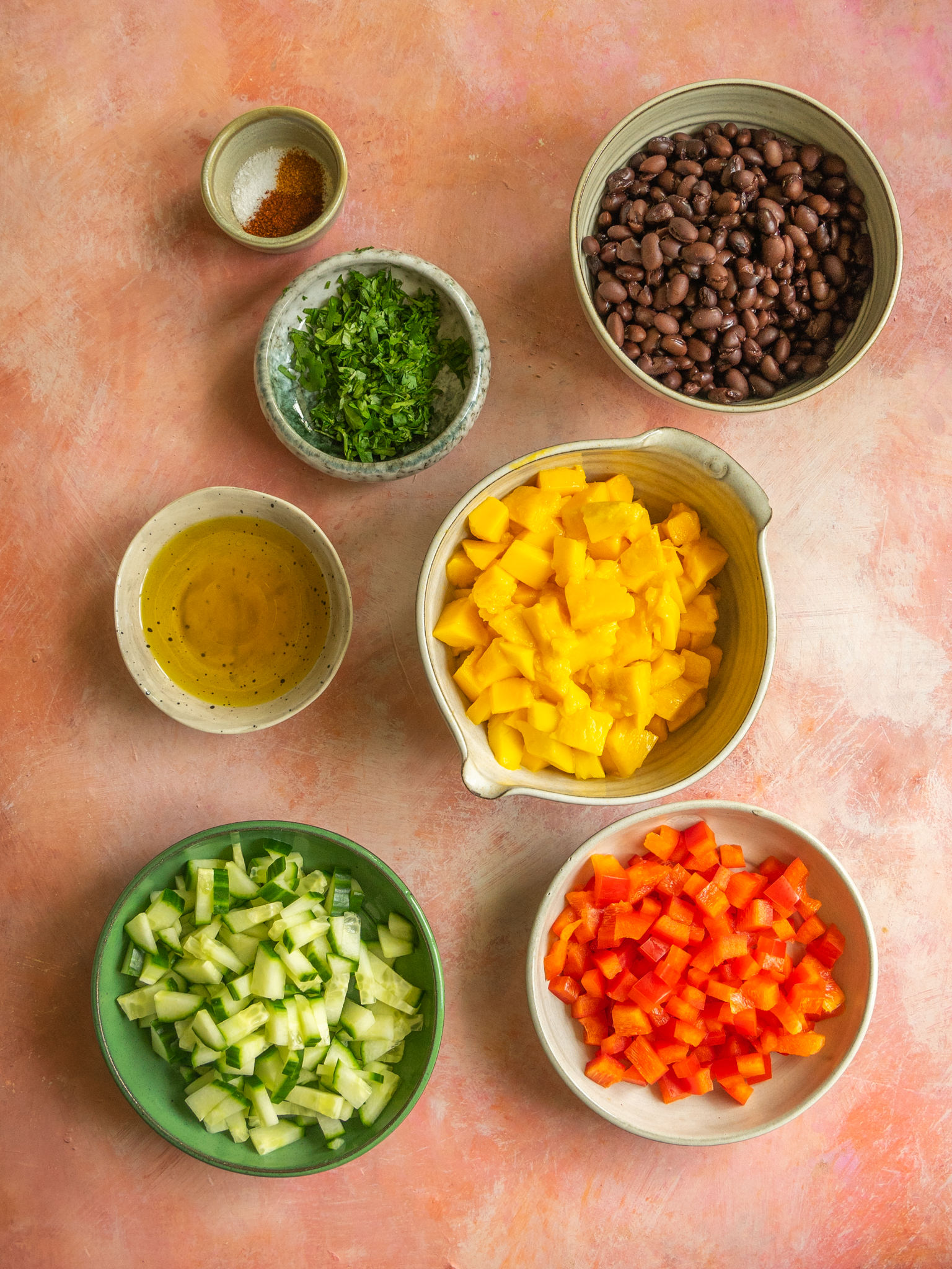 Above view of ingredients for a mango salad