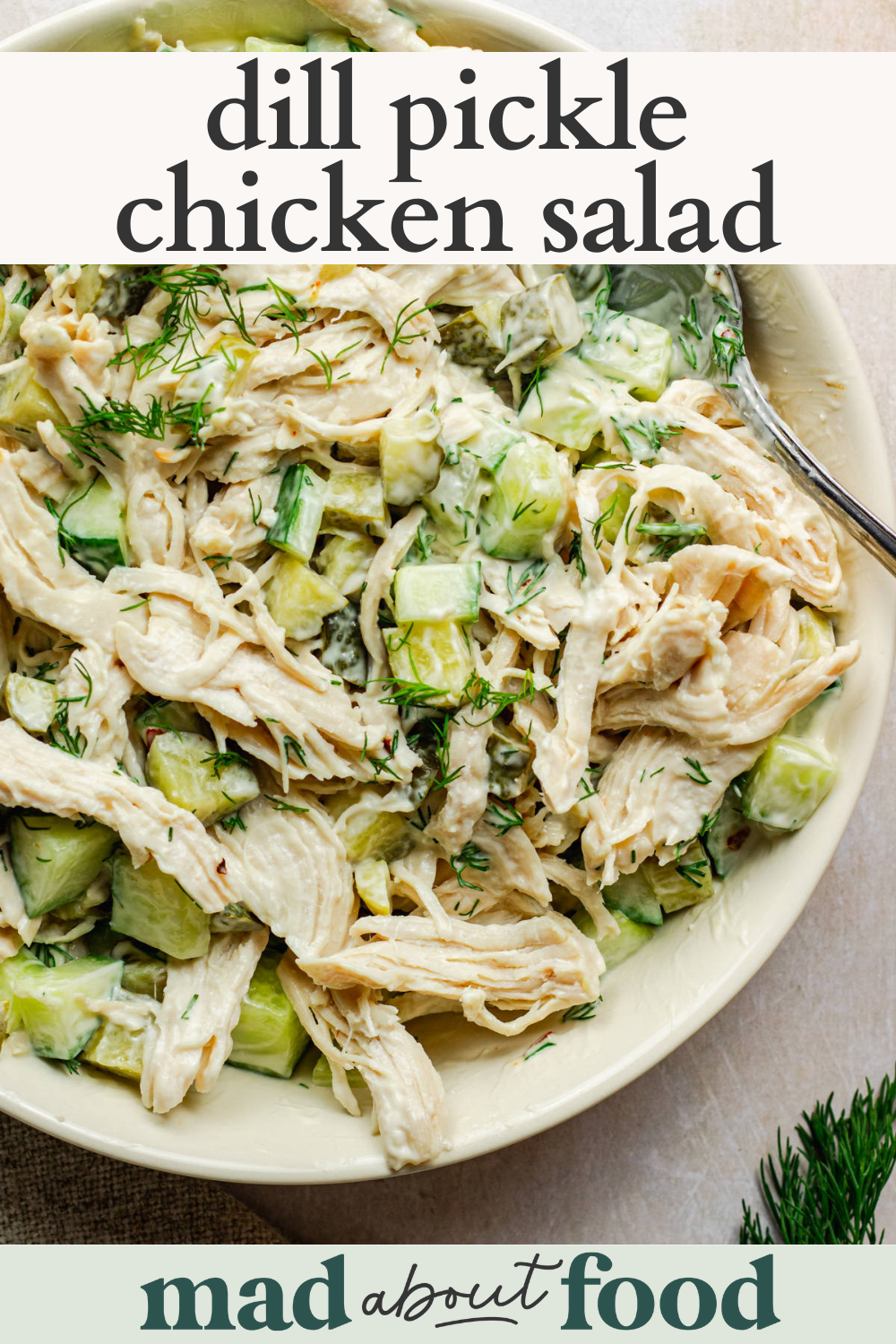 Image for pinning dill pickle chicken salad recipe on Pinterest