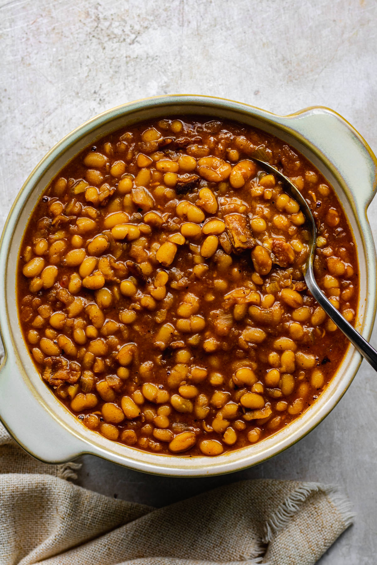 Baked beans recipe from scratch in a serving bowl