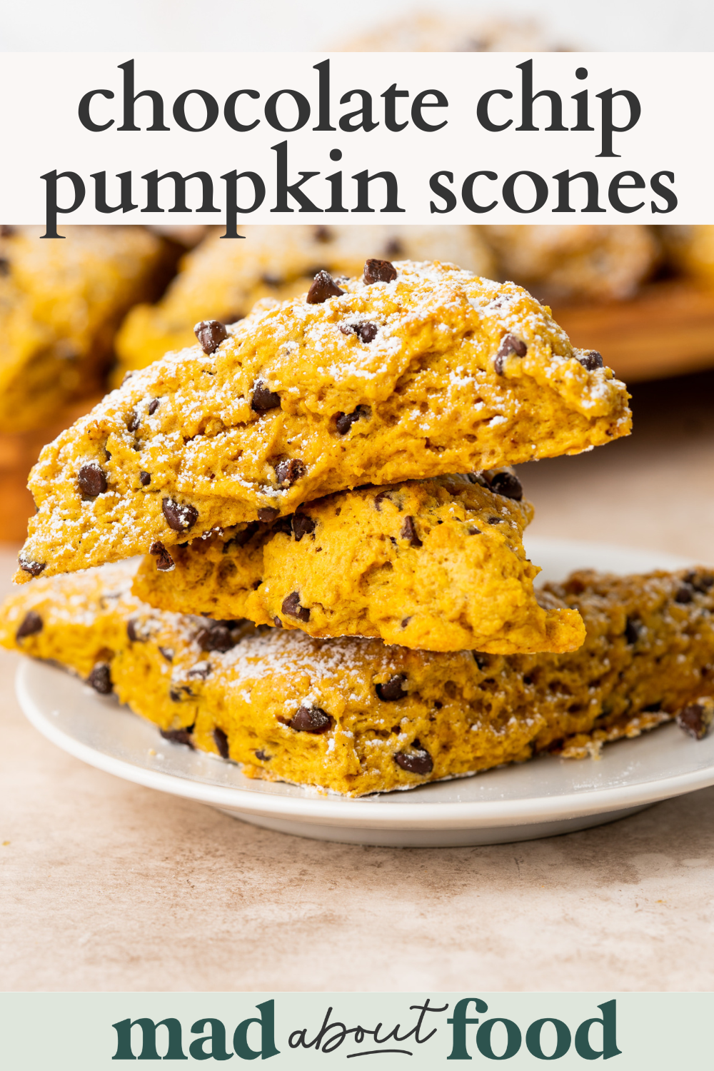 Image for pinning Chocolate Chip Pumpkin Scones recipe on Pinterest