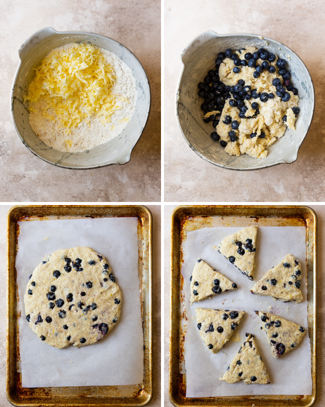 Step by step assembly of lemon blueberry scones