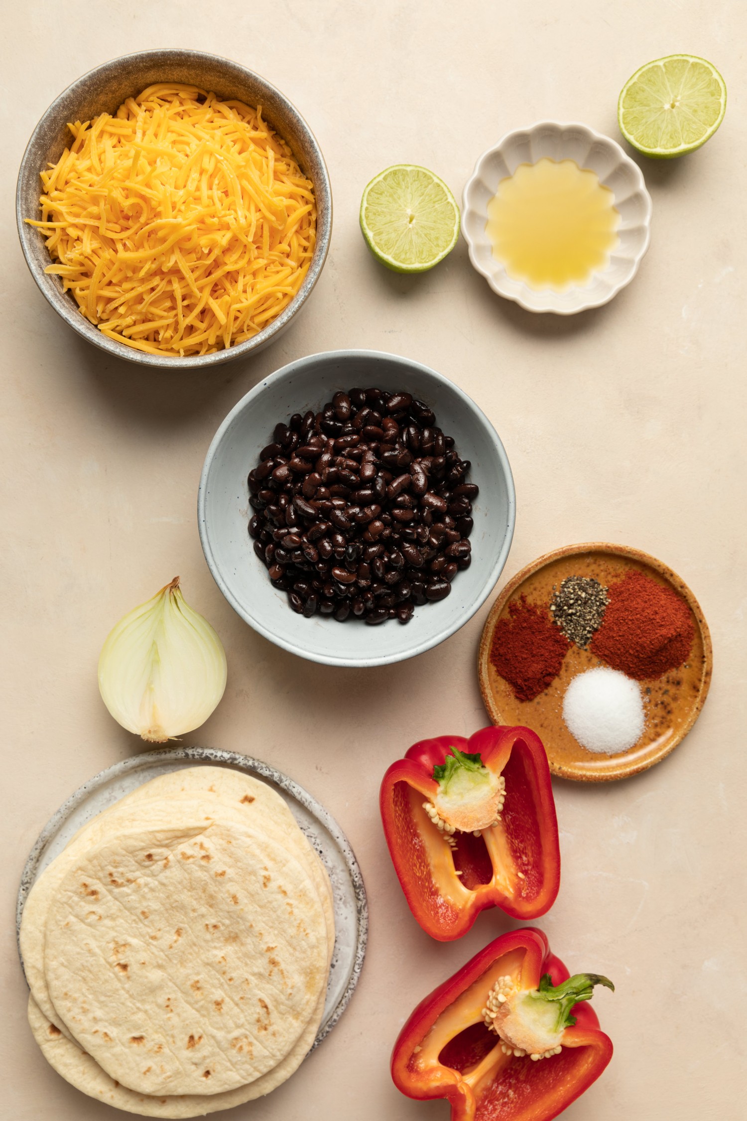 Above view of ingredients for black bean tacos