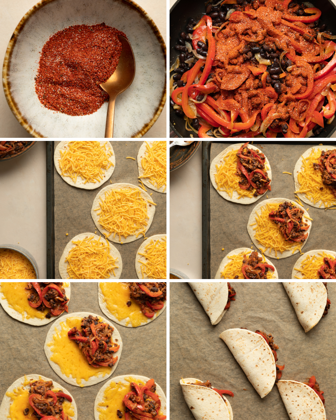 Step by step assembly for black bean taco recipe