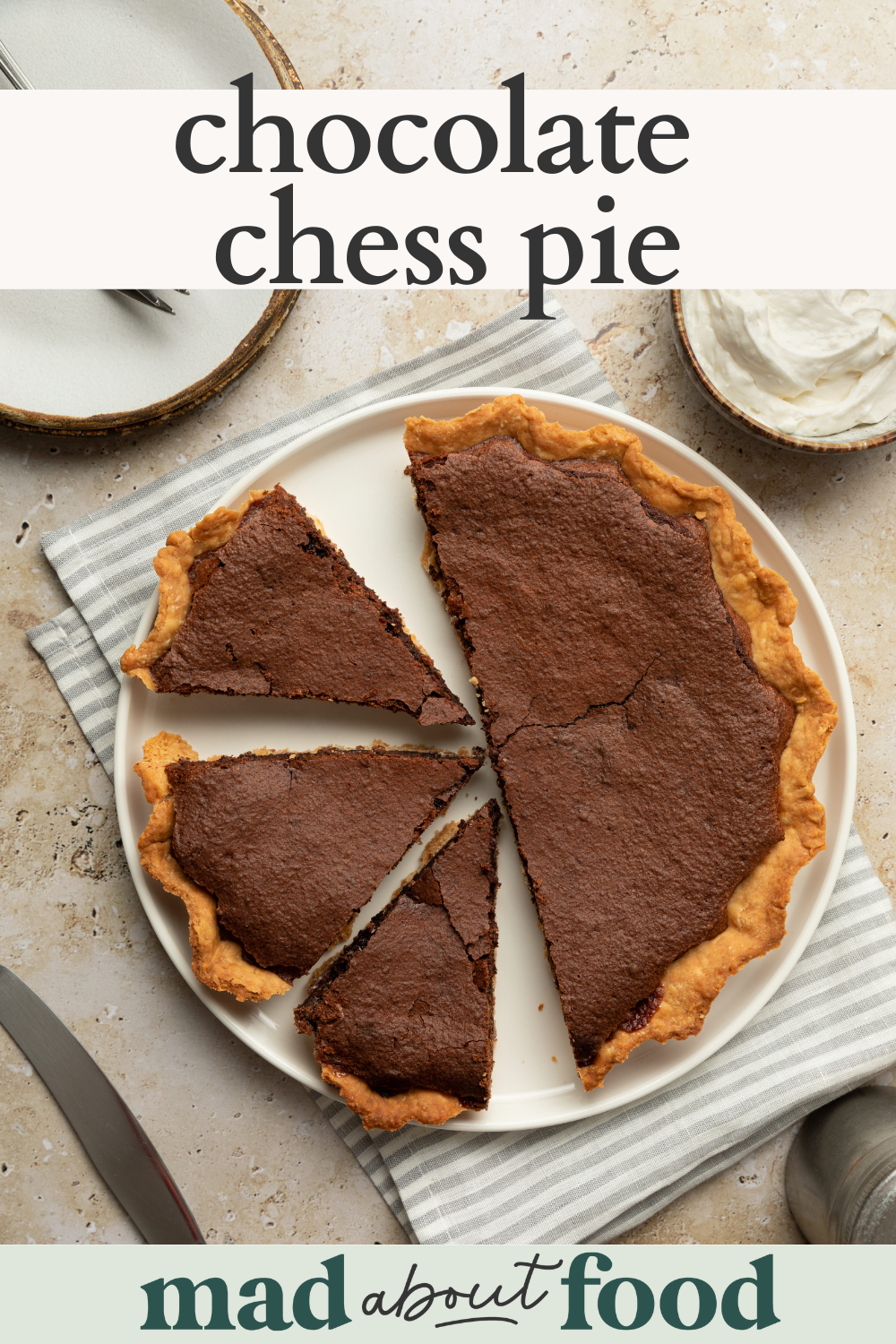 Image for pinning chocolate chess pie recipe on Pinterest