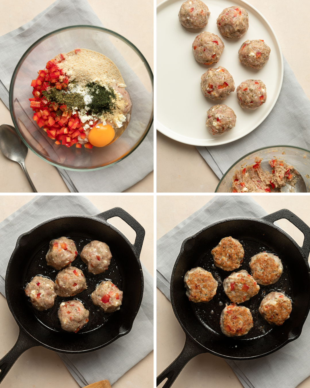 Step by step assembly of Greek meatballs
