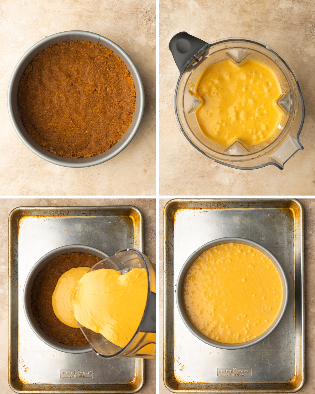 step by step assembly of sweet potato cheesecake