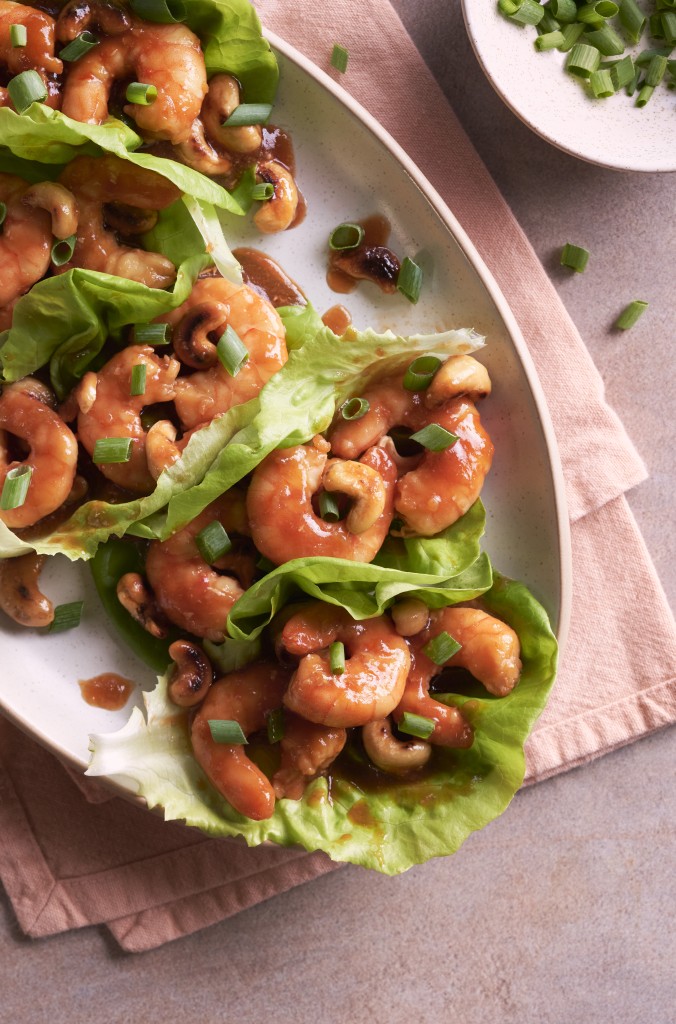 Shrimp lettuce wraps on a serving platter
