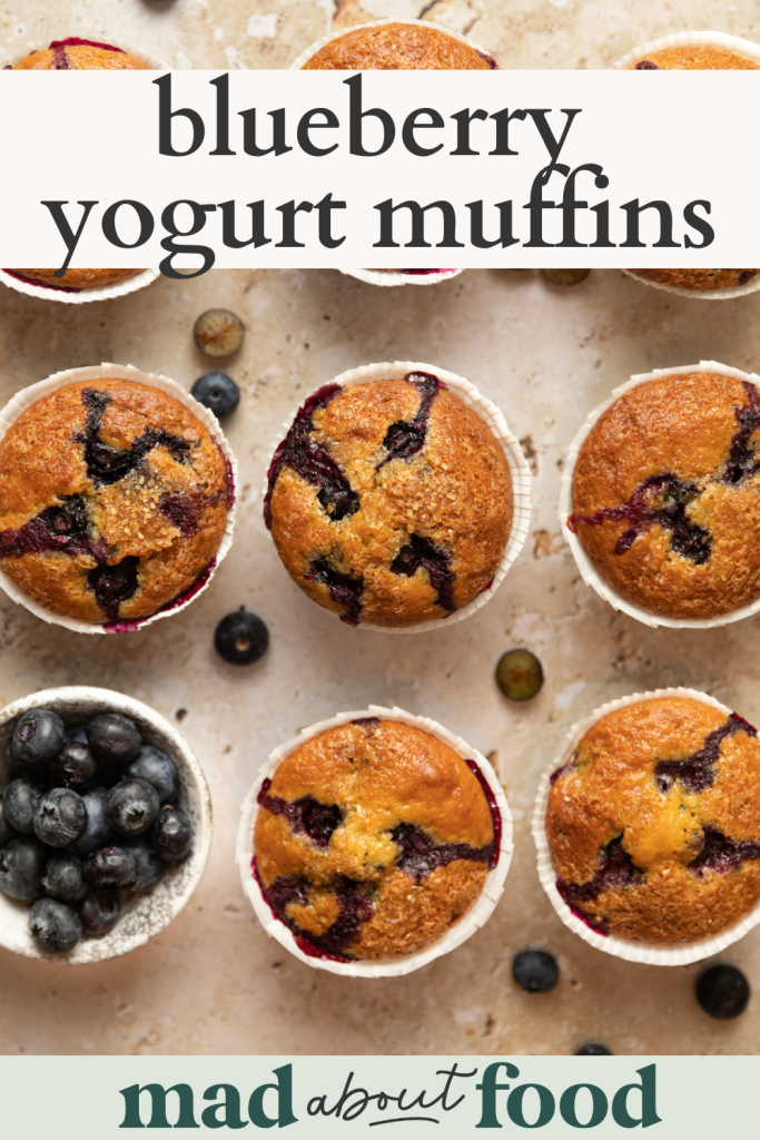 Image for pinning Blueberry Yogurt Muffins recipe on Pinterest