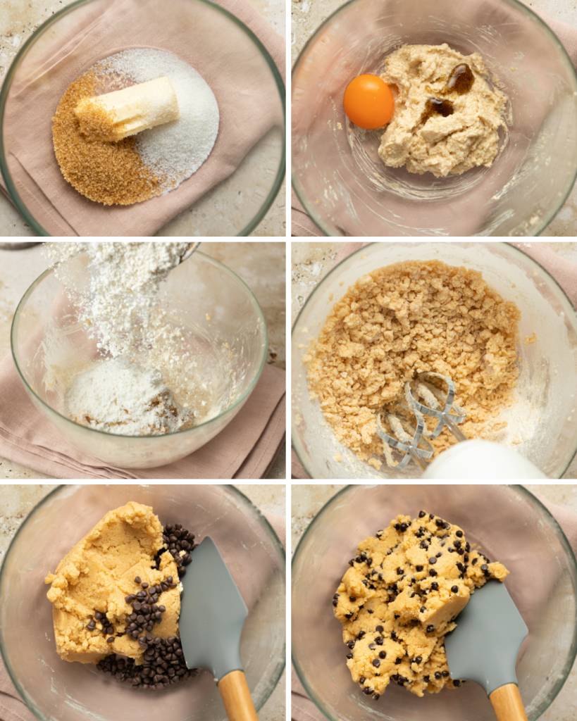 Step by step assembly of small batch chocolate chip cookies
