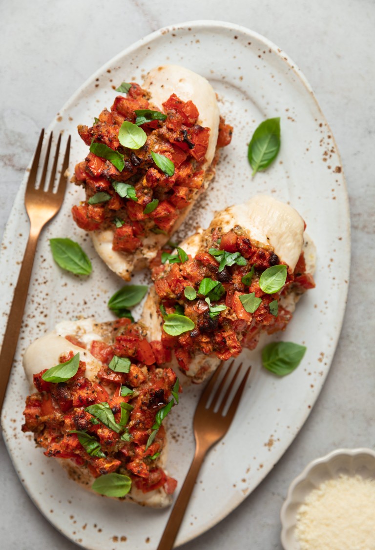 Bruschetta Chicken Bake with Homemade Bruschetta