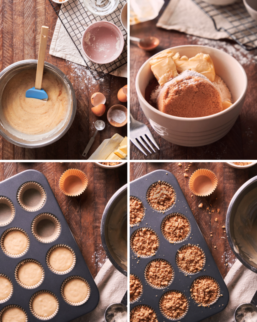Step by step assembly for coffee cake muffins recipe