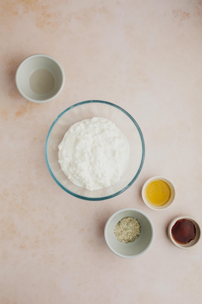 Above view of ingredients for whipped cottage cheese dip
