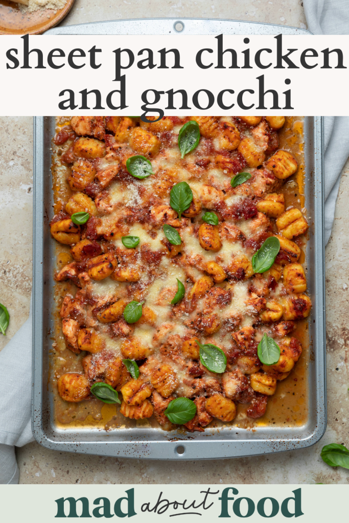 Image for pinning sheet pan chicken and gnocchi recipe on pinterest