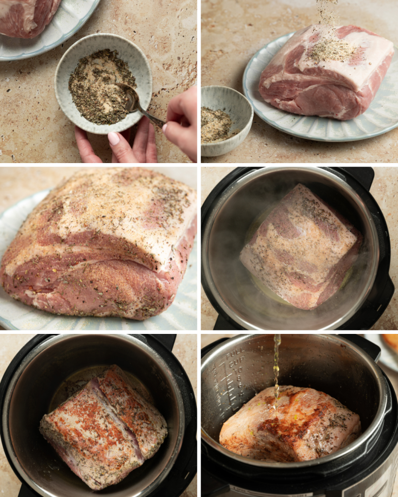 Step by step assembly of an instant pot pork roast