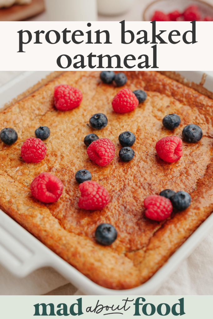 Image for pinning Protein Baked Oatmeal recipe on Pinterest