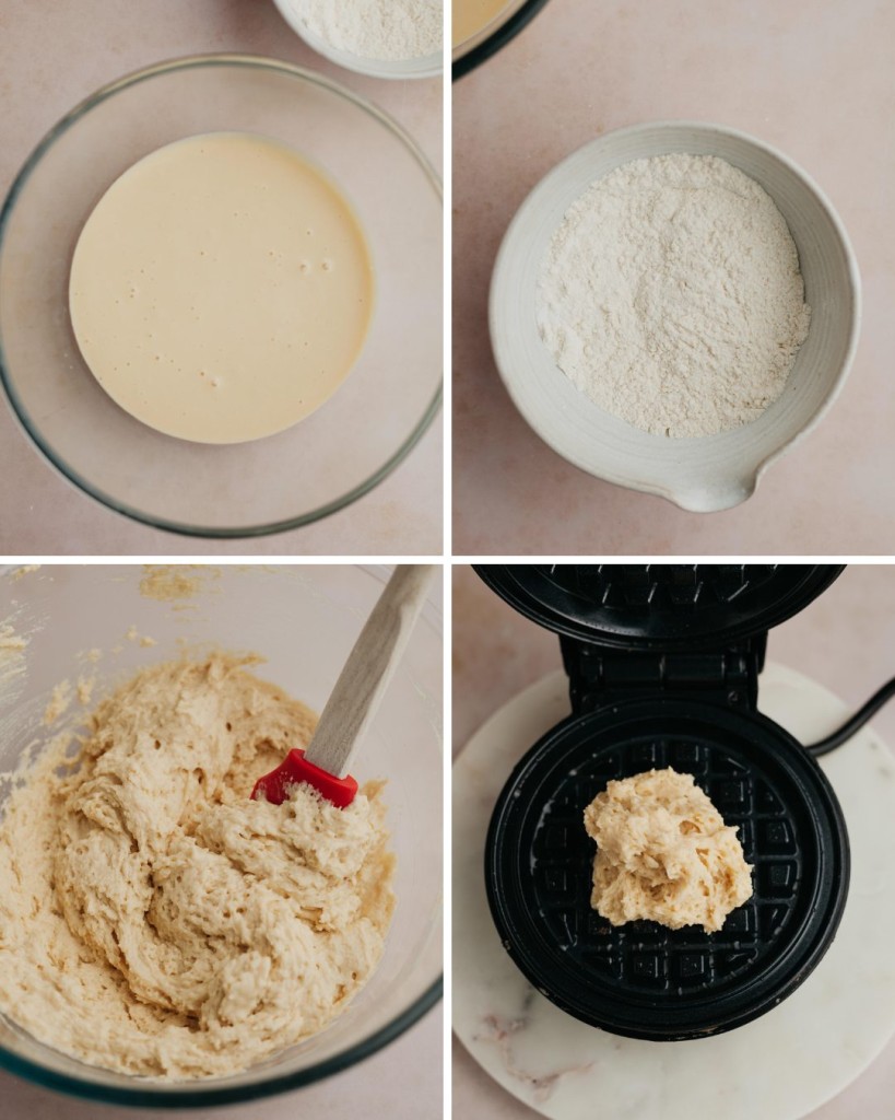 Step by step assembly of a protein waffle recipe