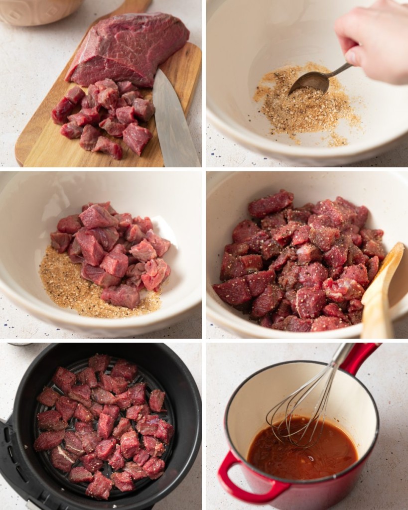 Step by step assembly of air fryer steak bites