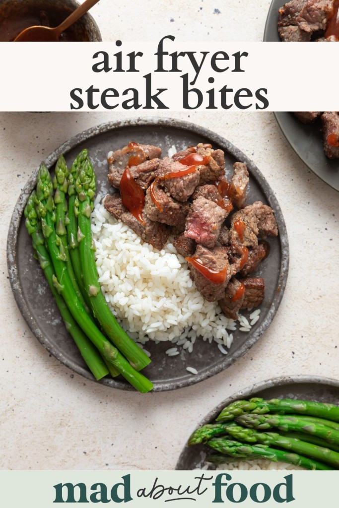 Image for pinning air fryer steak bites recipe on Pinterest