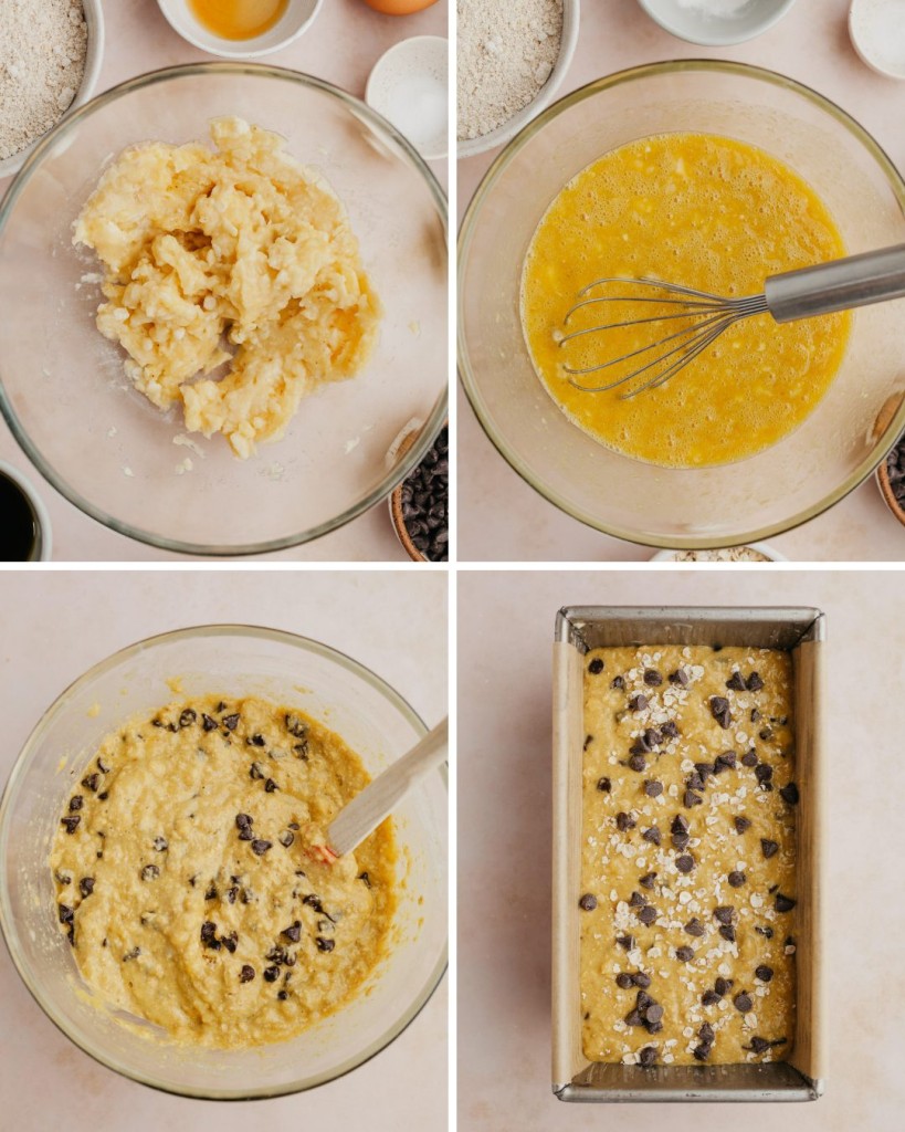 Step by step assembly of oatmeal banana bread