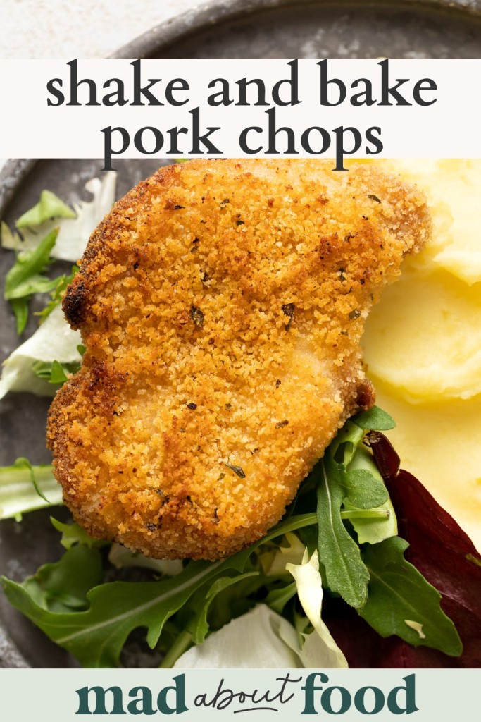 Image for pinning shake and bake pork chops recipe on Pinterest