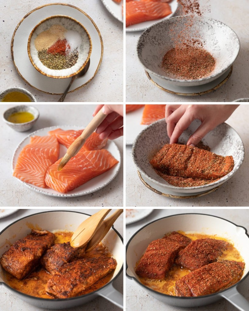 Step by step assembly for blackened salmon