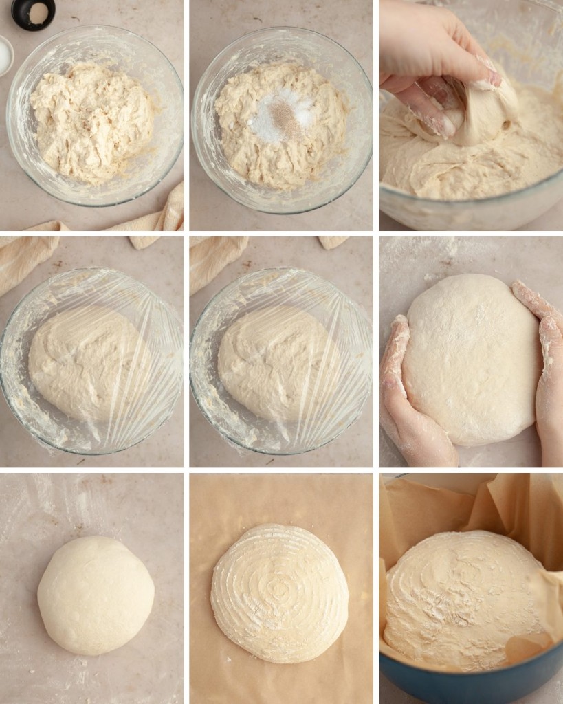 Step by step assembly of an overnight bread recipe
