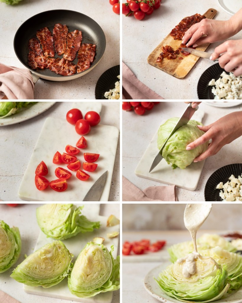 Step by step assembly of a wedge salad recipe