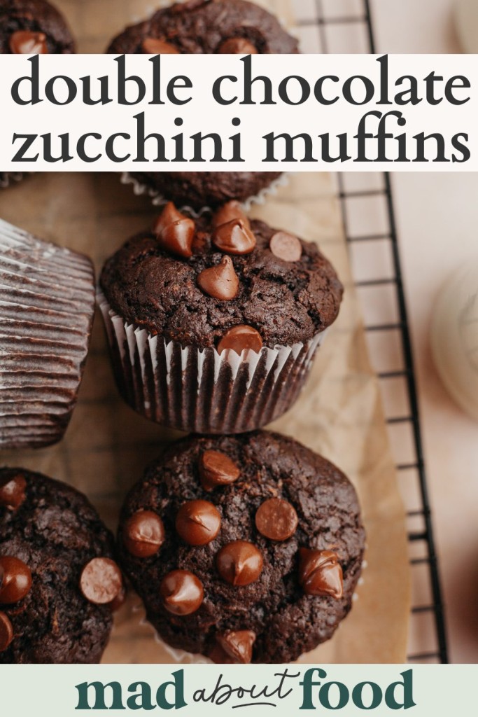 Image for pinning Double Chocolate Zucchini Muffins recipe on Pinterest