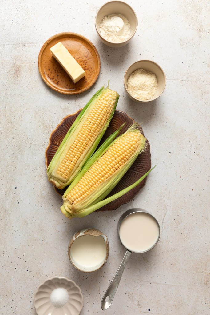Above view of ingredients for cream corn