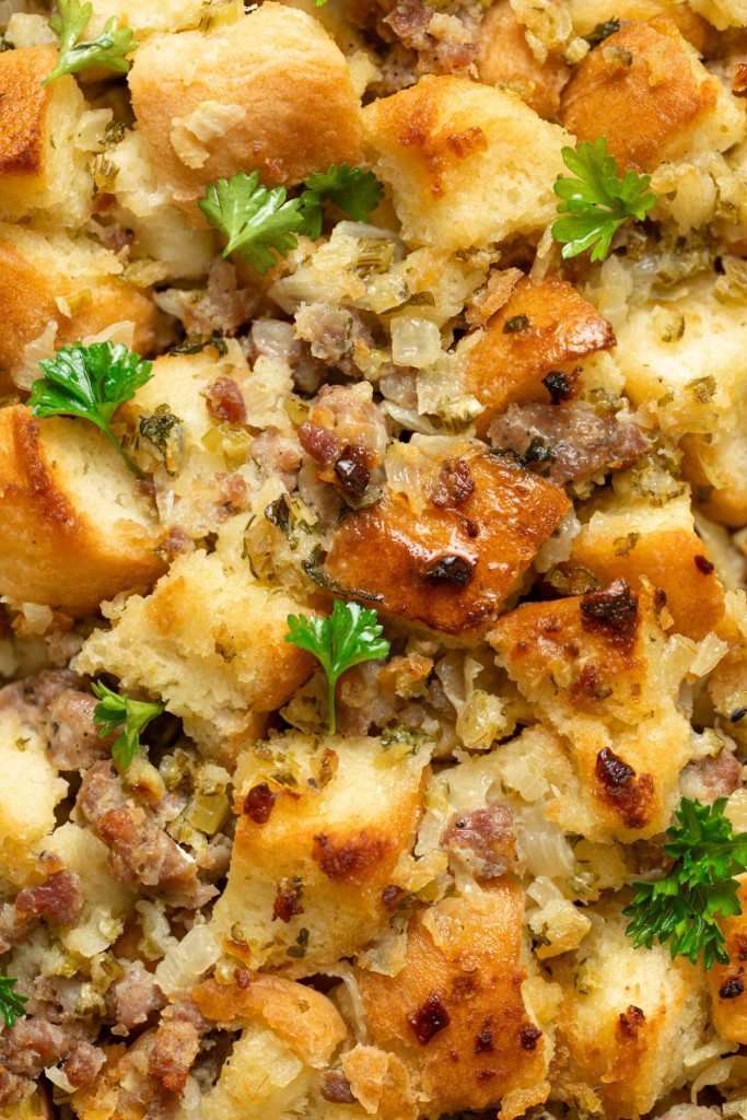 Close up view of sausage stuffing