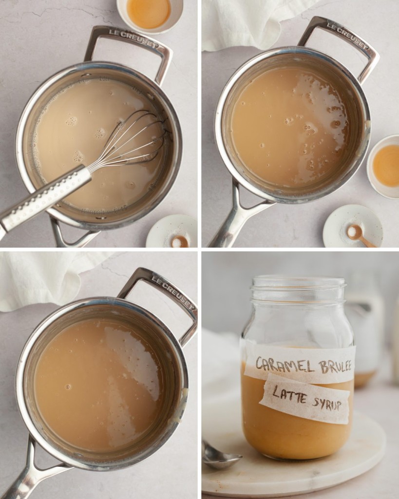 Step by step assemble of a starbucks caramel brulee latte syrup