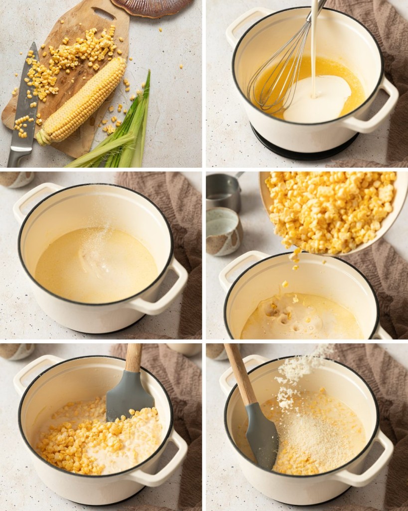 Step by step assembly of creamed corn recipe