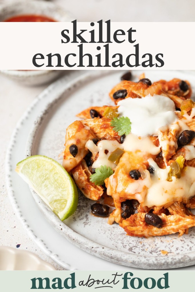 Image for pinning skillet enchiladas recipe on Pinterest