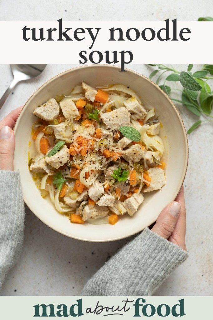 Image for pinning turkey noodle soup recipe on pinterest