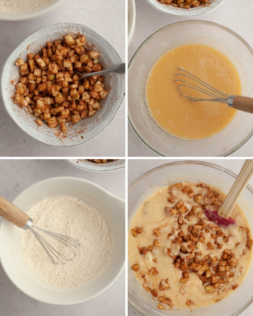 Step by step assembly of apple cinnamon muffins