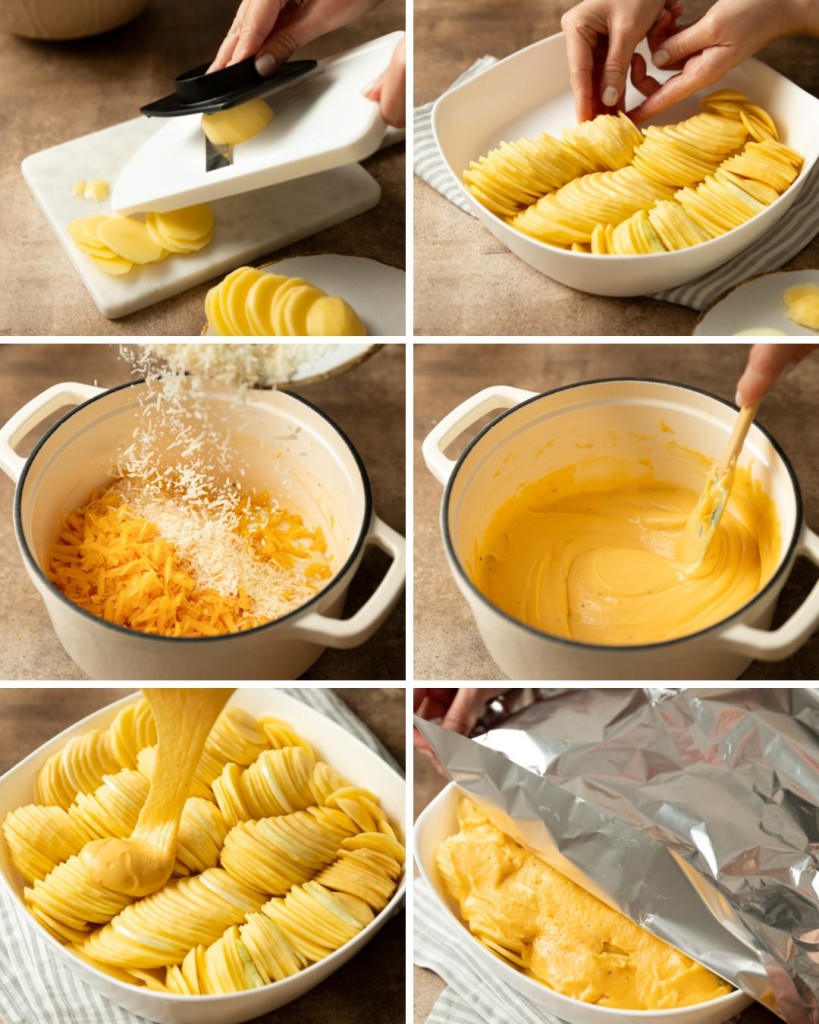 Step by step assembly of cheery scalloped potatoes recipe