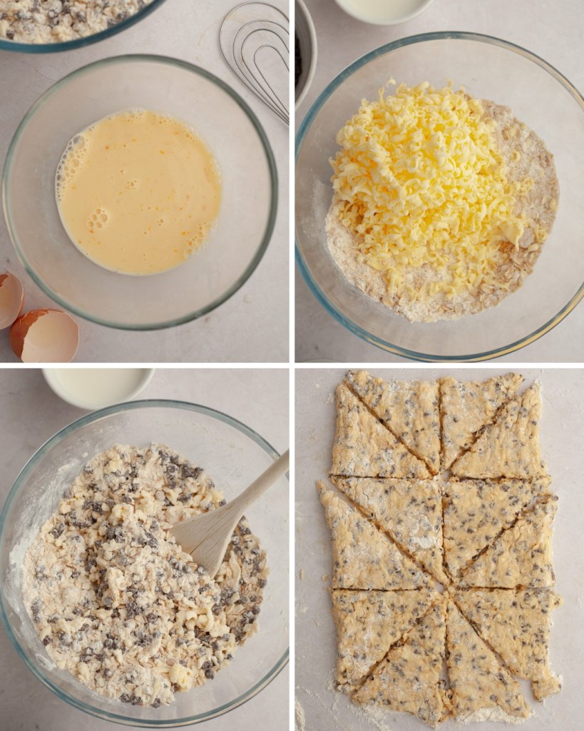 Step by step assembly of a chocolate chip scone recipe