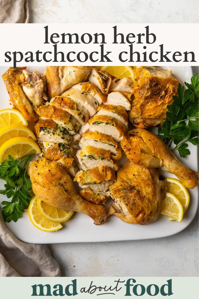 Image for pinning Lemon Herb Spatchcock Chicken on Pinterst