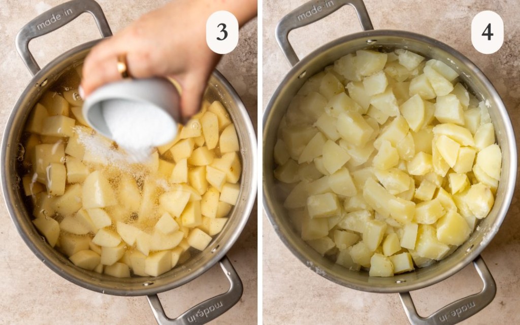 Step 3 and step 4 for making creamy mashed potatoes