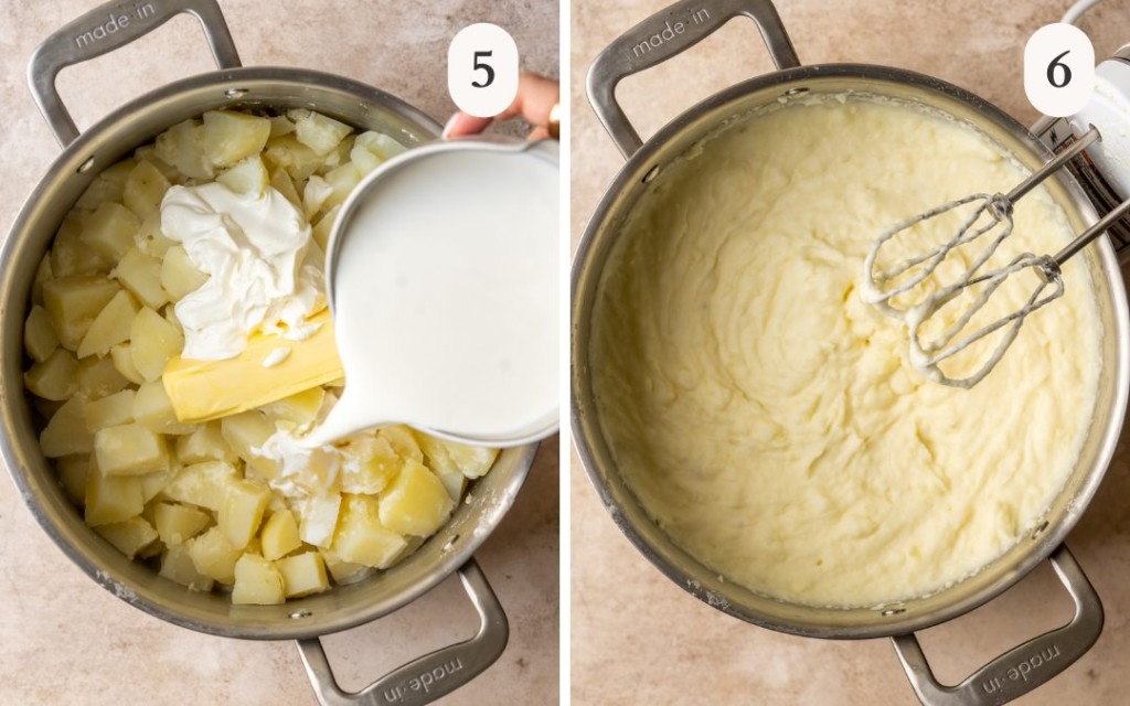 Step 5 and step 6 for making creamy mashed potatoes